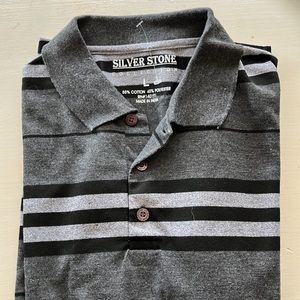 Silver Stone collection, men’s gray/black striped polo shirt size L